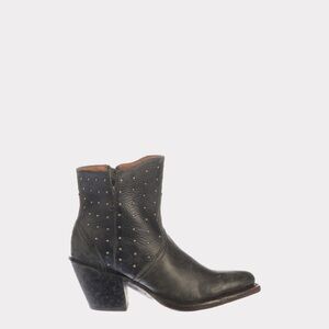 NEW Lucchese Harley Cowhide Studded Round Toe Cowboy Booties Womens Sz 7.5 Black